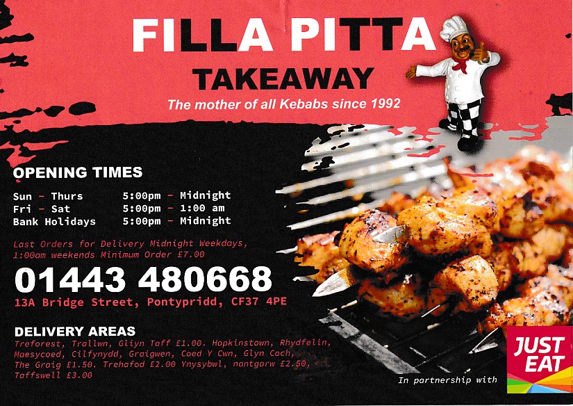 Menu of Filla Pitta, Kebab Takeaway Pontypridd