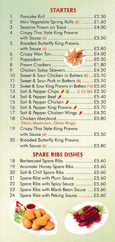 Menu of Mai Wah Chinese takeaway in Rhydyfelin, Pontypridd