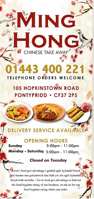 Menu of Wing Wah, Pontypridd Takeaway