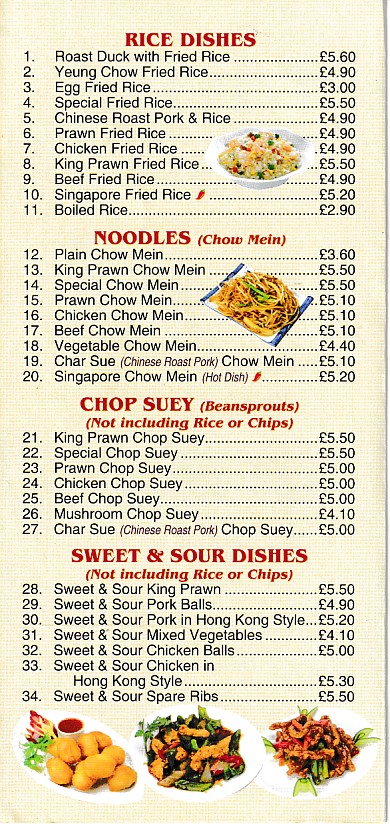 Menu of Wing Wah, Pontypridd Chinese Takeaway