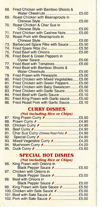 Menu of Wing Wah, Pontypridd Chinese Takeaway