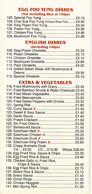 Menu of Wing Wah, Pontypridd Chinese Takeaway