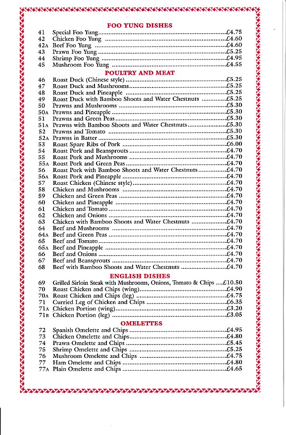 Menu of Wing Wah, Chinese takeaway Pontypridd