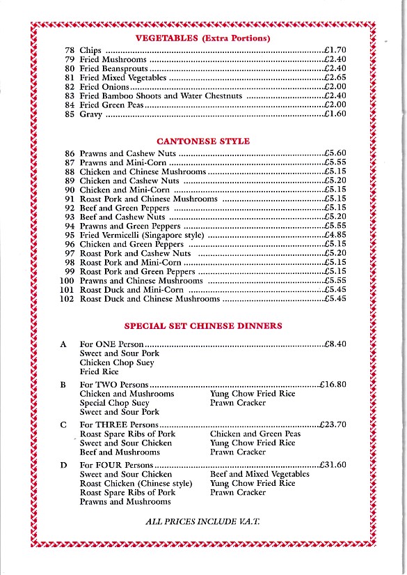 Menu of Wing Wah, Chinese takeaway Pontypridd