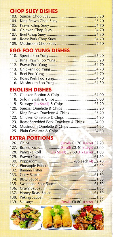 Menu of Oriental House, Chinese Wattstown