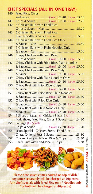 Menu of Oriental House, Chinese Wattstown