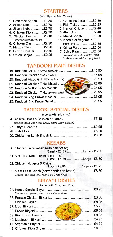 Menu of Raj Balti Indian in Tonyrefail