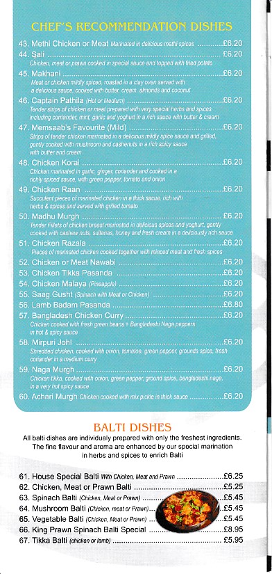 Menu of Raj Balti Indian in Tonyrefail