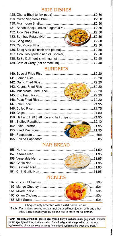 Menu of Raj Balti Indian in Tonyrefail