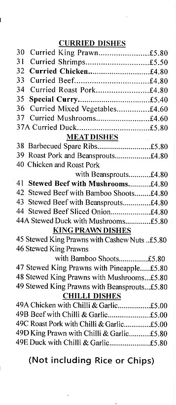 Menu of Wong Sang, Chinese Takeaway in Porth, Rhondda