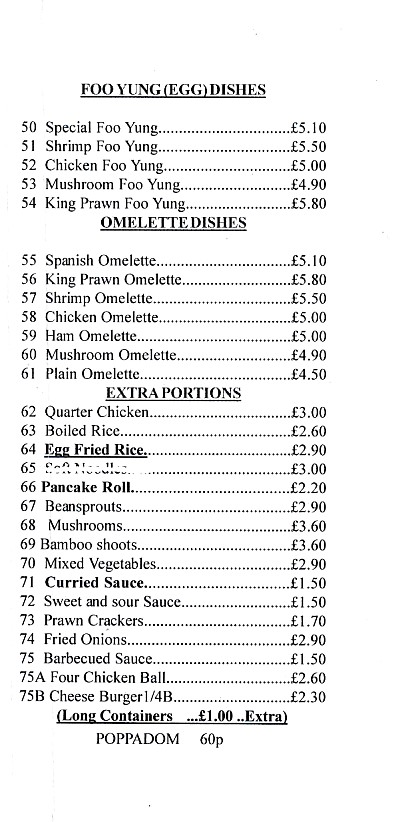 Menu of Wong Sang, Chinese Takeaway in Porth, Rhondda