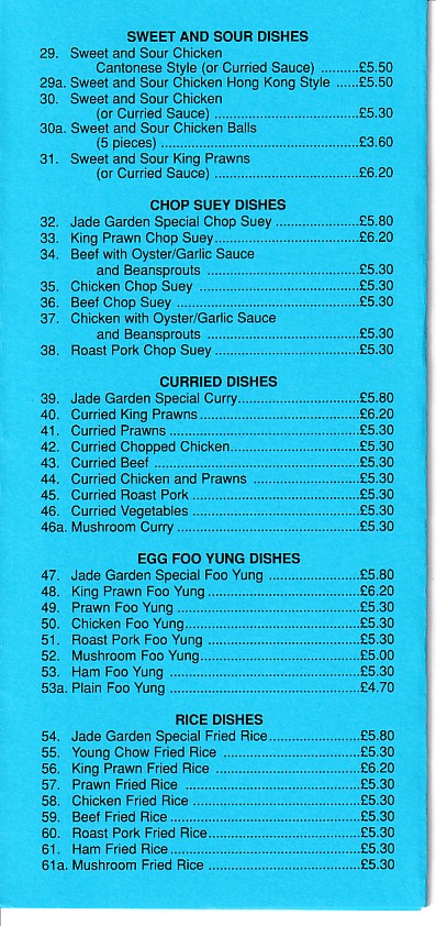 Menu of Jade Garden Chinese in Tonypandy