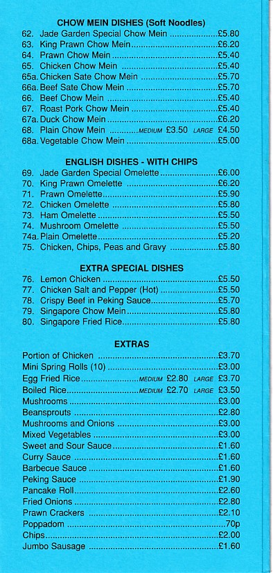 Menu of Jade Garden Chinese in Tonypandy