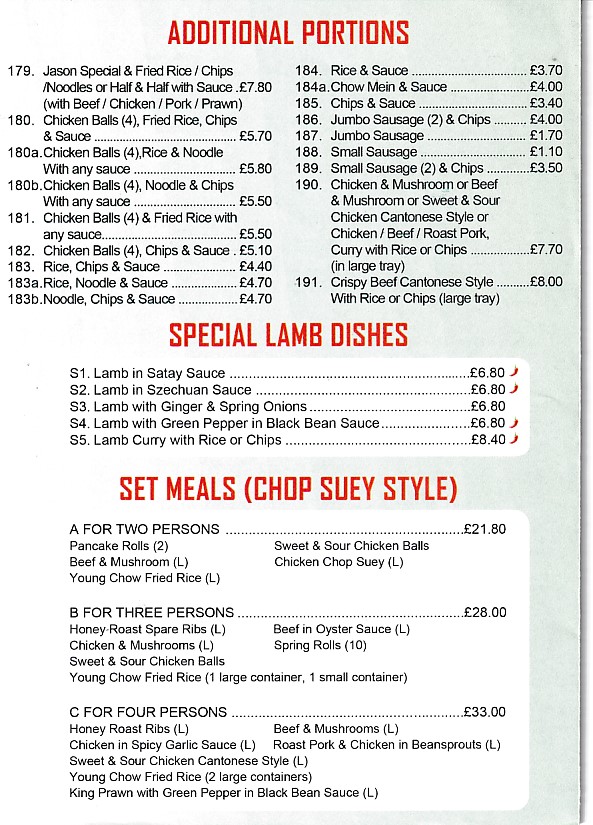 Menu of Happy Wok, Chinese in Pentre