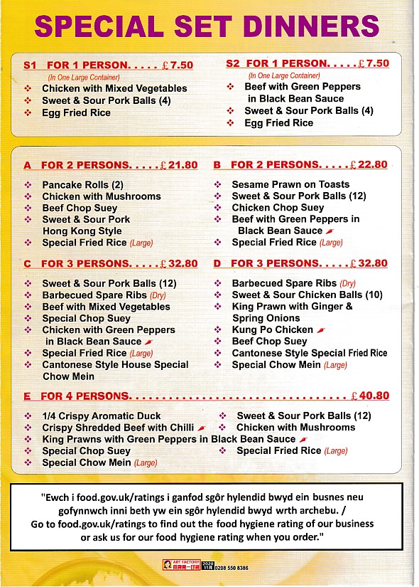 Menu of Wok U Like, Chinese in Ton Pentre, Rhondda