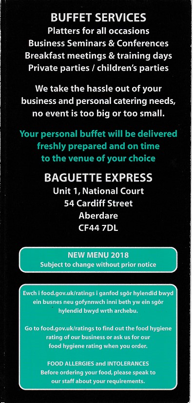 Menu of Baguette Express Aberdare