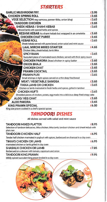 Menu of Laal Mirchi, Indian takeaway Aberdare