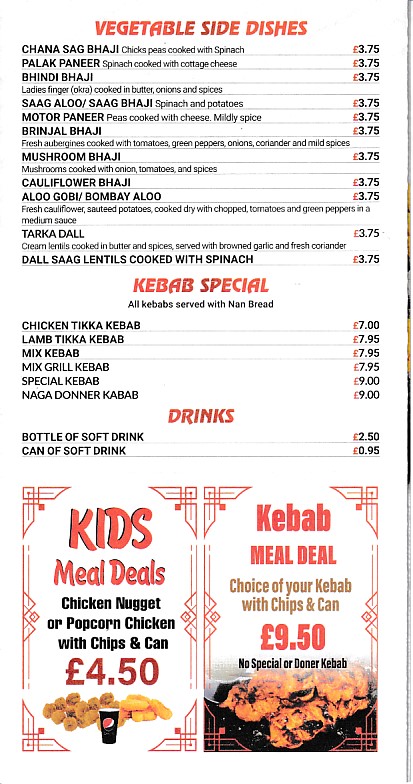 Menu of Laal Mirchi, Indian takeaway Aberdare