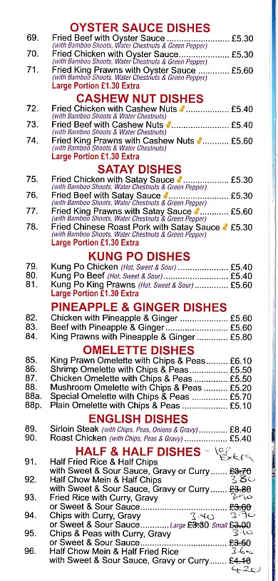 Menu of Lucky Star, Chinese in Aberdare