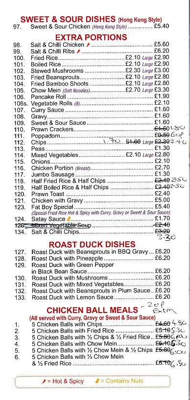 Menu of Lucky Star, Chinese in Aberdare