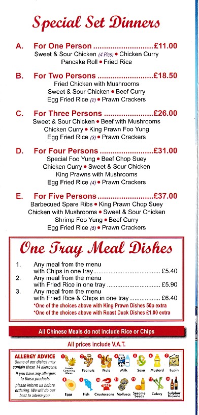 Menu of Lucky Star, Chinese in Aberdare