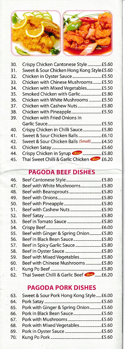 Menu of Pagoda, Chinese Takeaway in Aberdare