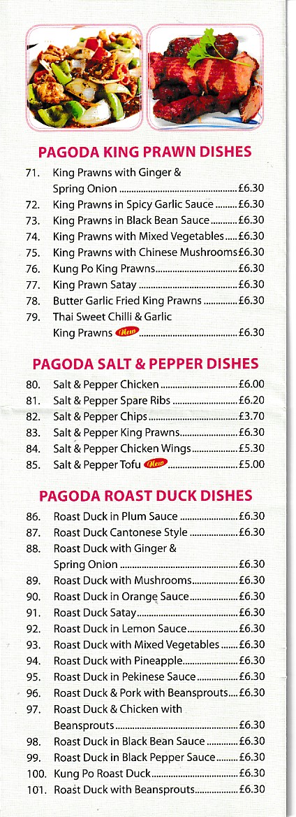 Menu of Pagoda, Chinese Takeaway in Aberdare