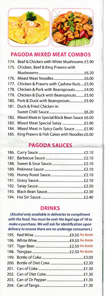 Menu of Pagoda, Chinese Takeaway in Aberdare