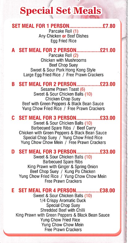 Menu of of Wok U Like Abercwmboi, Chinese Takeaway