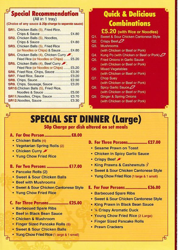 Menu of Golden Wok, Chinese Takeaway in Abercynon