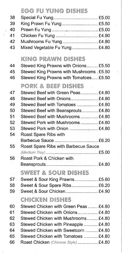 Menu of Happy Valley, Chinese takeaway in Penrhiwceiber, Mountain Ash