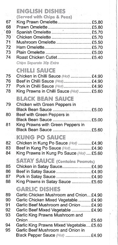 Menu of Happy Valley, Chinese takeaway in Penrhiwceiber, Mountain Ash