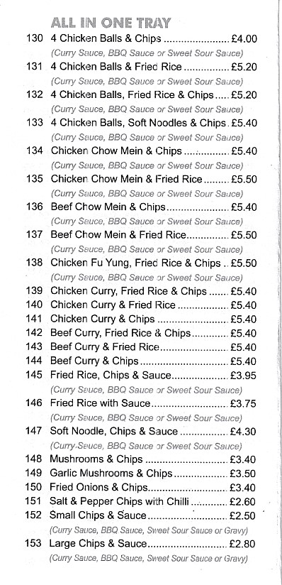 Menu of Happy Valley, Chinese takeaway in Penrhiwceiber, Mountain Ash