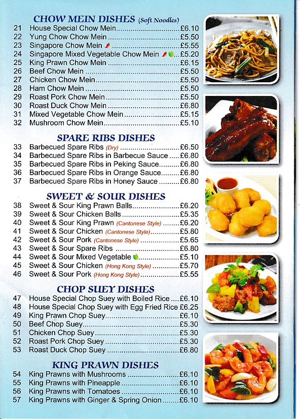 Menu of Mountain View, Chinese Takeaway in Mountain Ash