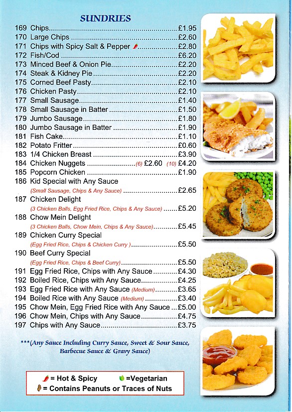 Menu of Mountain View, Chinese Takeaway in Mountain Ash